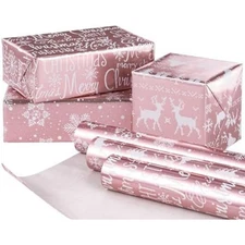 Christmas Wrapping Paper Rolls - 17 Inches X 10 Feet per Roll 3 Rolls - Pink De