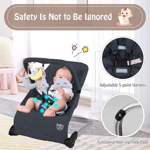 Baby Bouncer, Foldable Baby Rocker with 5-point Safety Harness - Picture 8 of 10