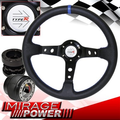 Adapter For 93-97 Del Sol + Deep Dish Black Steering Wheel + Black Hub Extender