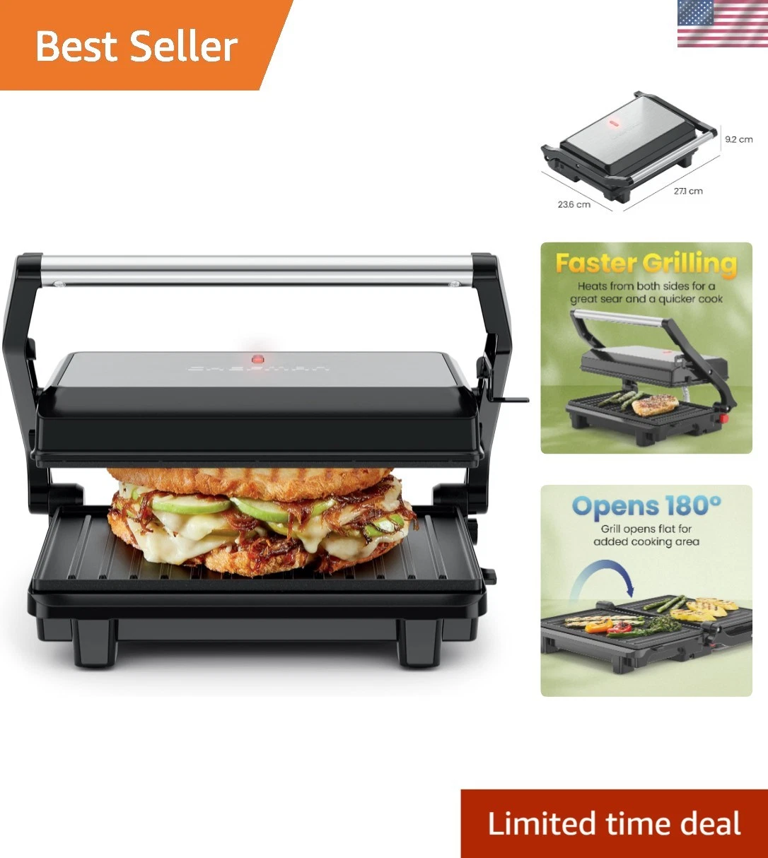 Black Stainless Steel Sandwich Press with Nonstick Plates - Ideal for Every Meal
Opens in a new wind