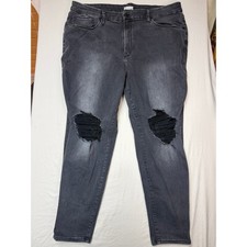 Good American Good Legs Skinny Jeans Black Distressed Knee Size 20-26 GLAF478BT