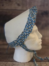 Vintage White Floral Trim Stiff Open Back Bonnet Vintage Handmade Prairie Hat