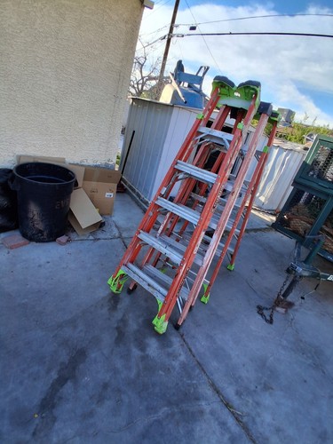 Louisville Ladder Cross X Step Industrial Folding Step Ladder Set Orange Green
