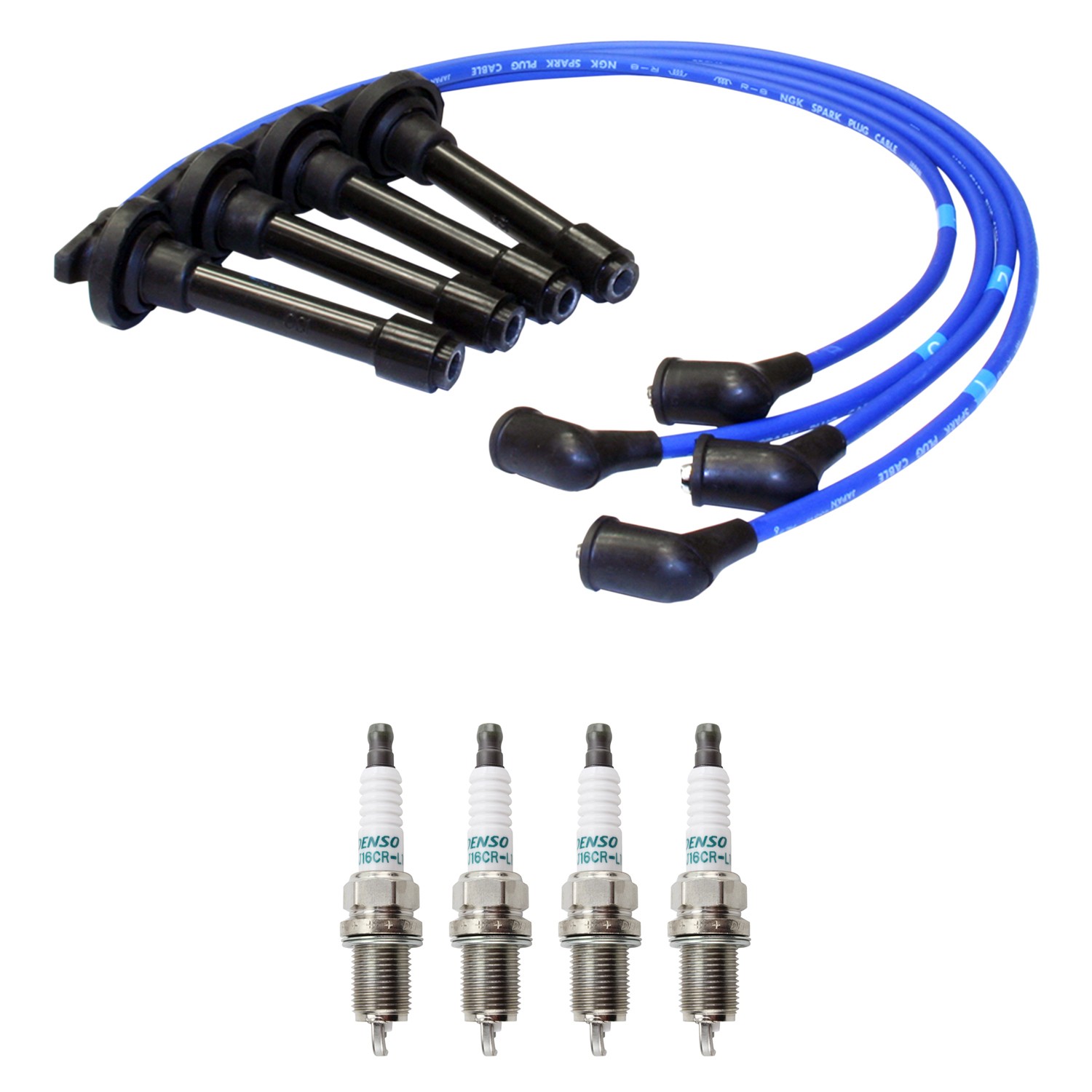 NGK 7mm Wire Set 4 Denso Iridium Spark Plug Kit For Honda Accord L4 W/0.044 Gap