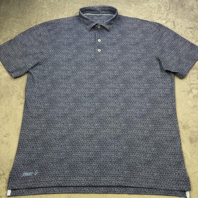 Johnnie-O Tatum Polo Shirt Mens Large Blue Geometric Golf Performance UPF 50