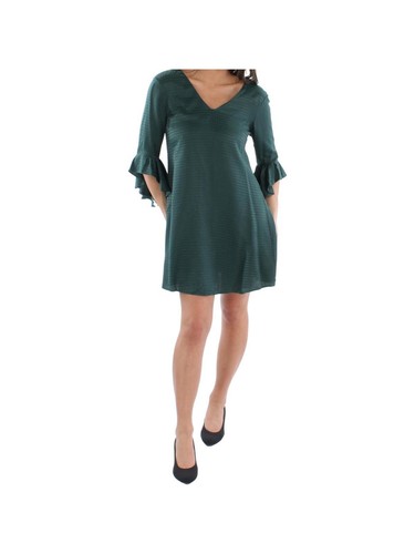 CALVIN KLEIN Womens Green Unlined Back Bell Sleeve Short Shift Dress 4