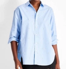 🥥 Future Collective Embellished Button Down Blue Stripe Oversized Shirt XXL🆕