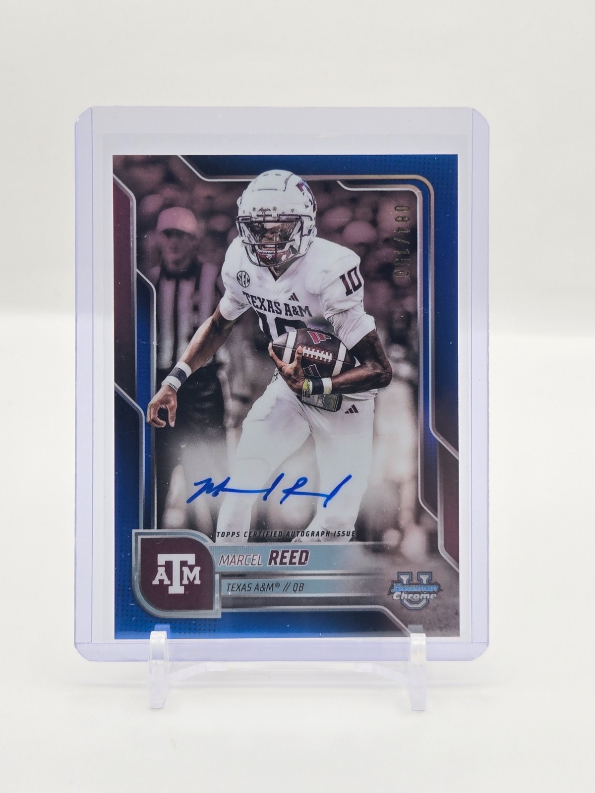 Marcel Reed 2025 Bowman Chrome U True Blue Auto 84/150 #BCA-MRE, Texas A&M