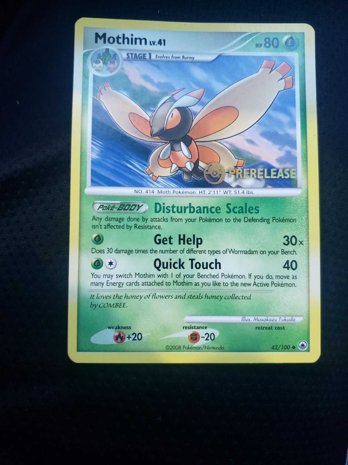 Prerelease Mothim 42/100 D&P Majestic Dawn Pokemon Card Rare Stamped NM/LP