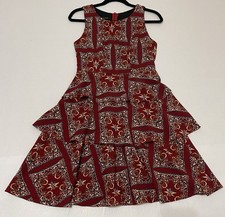Zara Basic Red Boho Tiered Fit & Flare Dress Sleeveless Women's Size 8