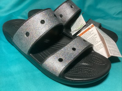 NWT Crocs Classic Glitter II Slides Black/Glitter Men 10/Women 12 Unisex