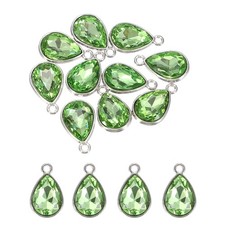 10 Pcs 10x14mm Alloy Glass Crystal Teardrop Charm for DIY Craft, Light Green