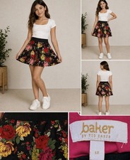 Baker by Ted Baker Floral Skater Skirt Girls Size 12 Black Rose Print