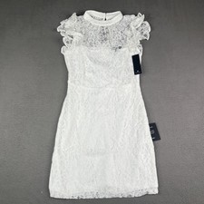 Lulus Dress Womens Small White Lace Mock Neck Ruffle Sleeve Cocktail LD1109