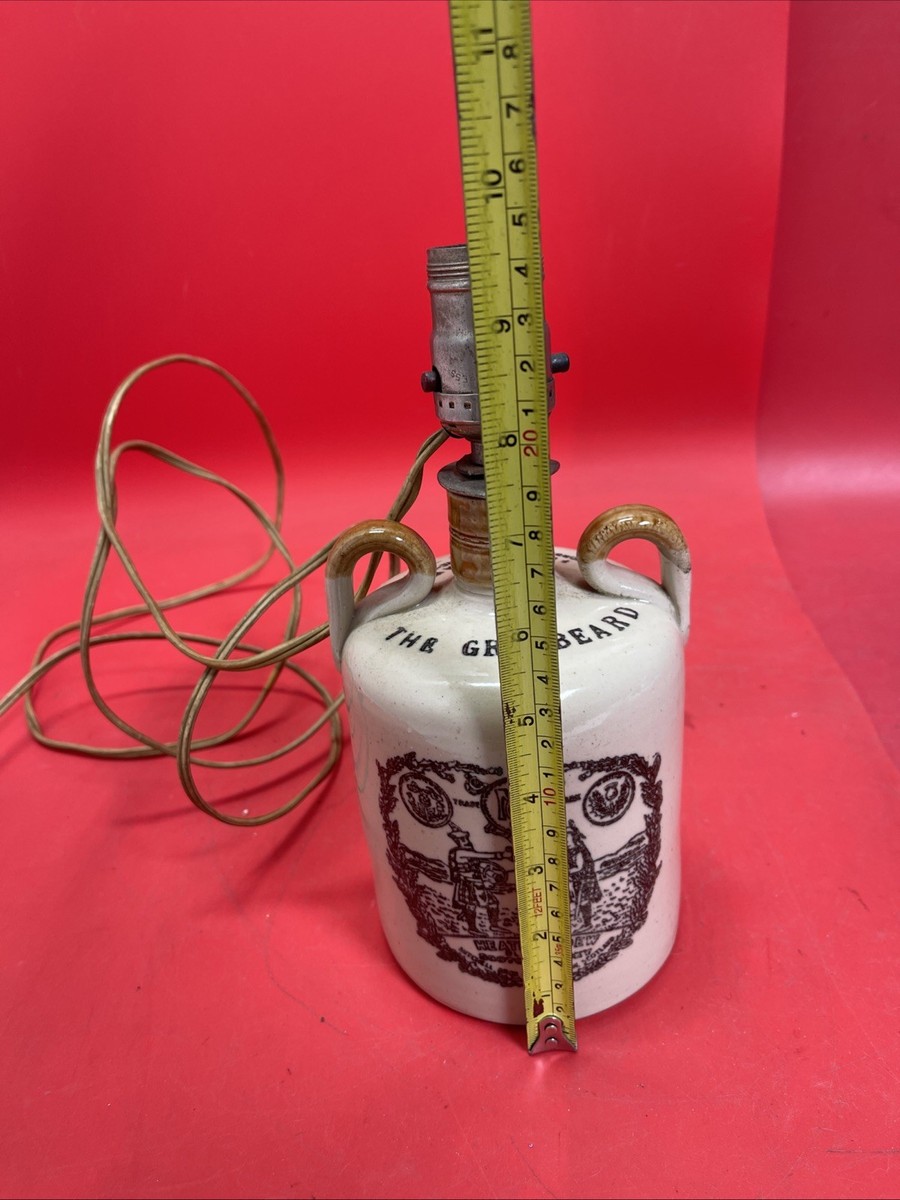Vintage Stoneware Whiskey Jug Table Lamp Folk Art The Greybeard