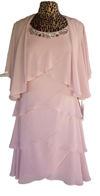 New Layered Look Embellished Neckline Special Occasion Dress W/ Shawl Sz. 14