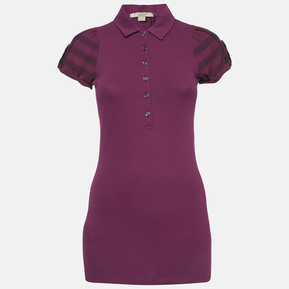 Camiseta Polo Burberry Brit Rosa Piqué Cuadros Manga Abullonada S