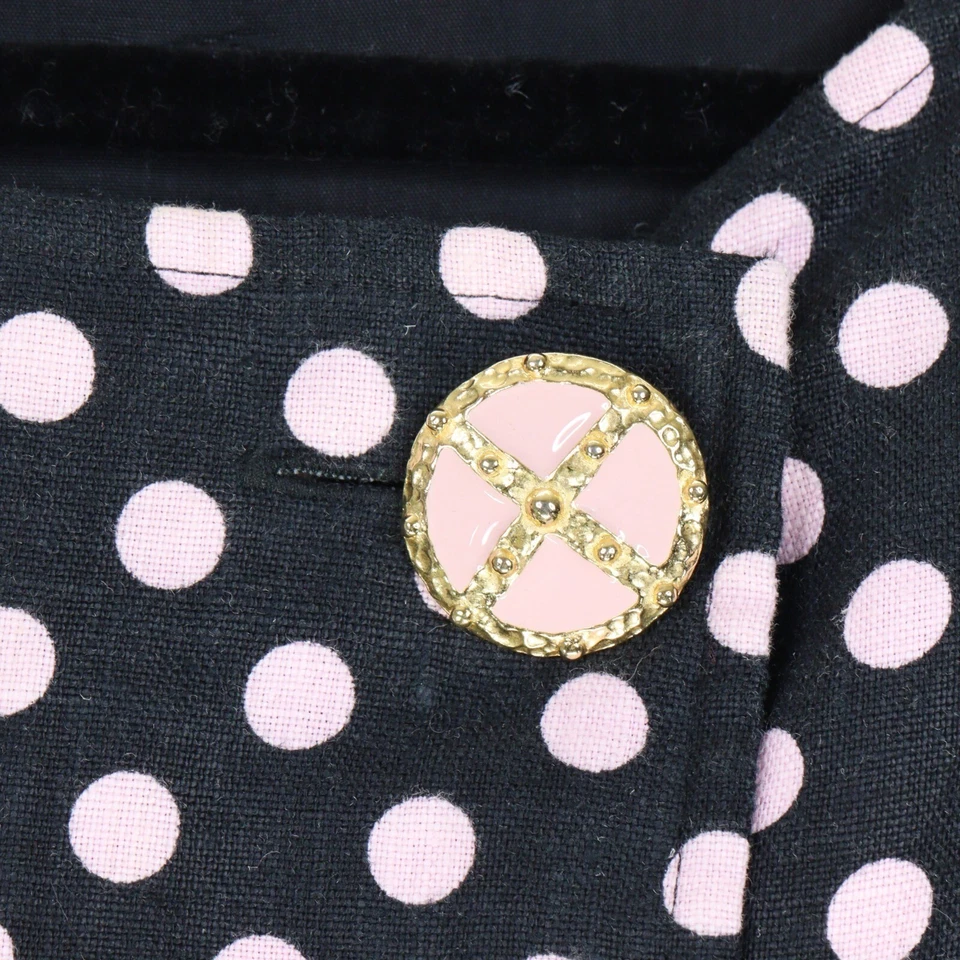 Vestido Teri Jon Rickie Freeman Talla 8 Rosa Negro Lunares Lino Doble Pecho Foto 4 de 4