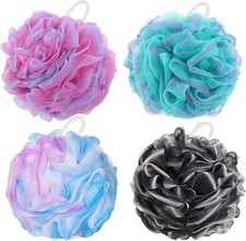 4 Pieces Loofah Bath Sponge 75G/Pc Bath Puffs Shower Scrunchies Large Body Wash