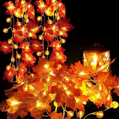 Halloween Kürbis Ahornblatt Lichterkette Girlande Herbst Party Deko