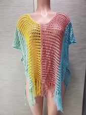 Nwt Cupshe Women's Multicolor Swimsuit Cover Up Tunic Size F Crochet Blue Yello