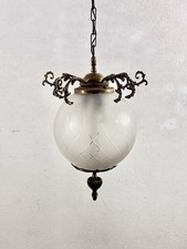 Lampadario a sospensione in ottone Globo Vetro Satinato Anni ‘40 ‘50 Vintage