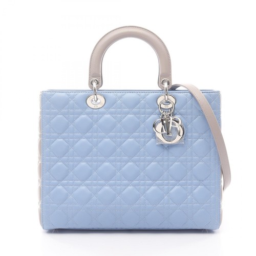 Dior Lady Dior Large Bag Cannage Blue Grey Leather Shoulder Handbag Luxury 99