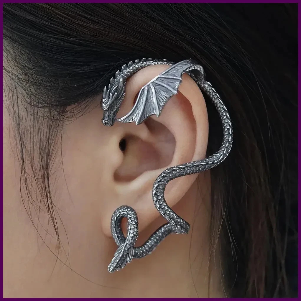 Pendientes Dragón Plata 925 – Turtleland, Tachuela Enorme, 3 Pulgadas