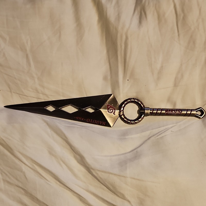 Naruto Kunai Replica Blade w/ Ring Handle Full Tang Metal Silver Black Red