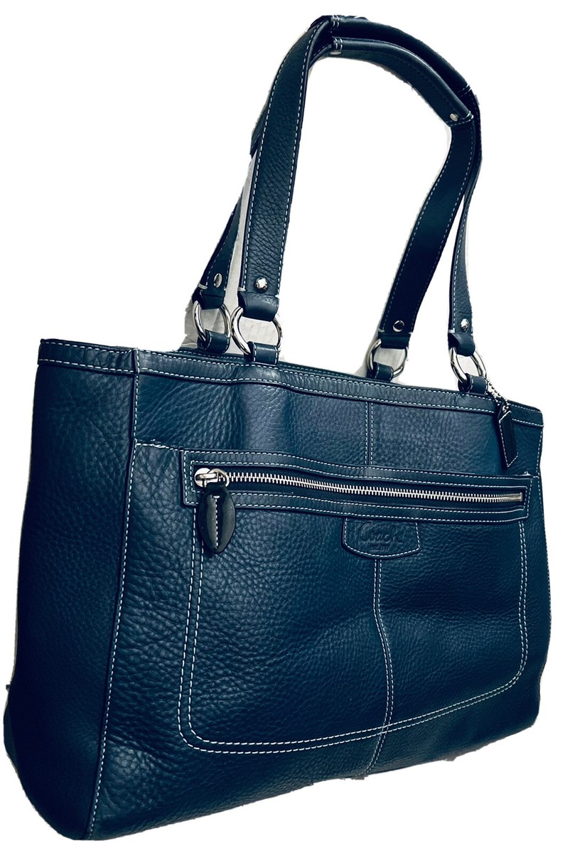 BLUE COACH SHOULDER TRAVEL TOTE BAG PEBBLE LEATHER SILVER