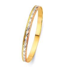 NEW 14K TRI COLOR GOLD 6MM SOLID BANGLE