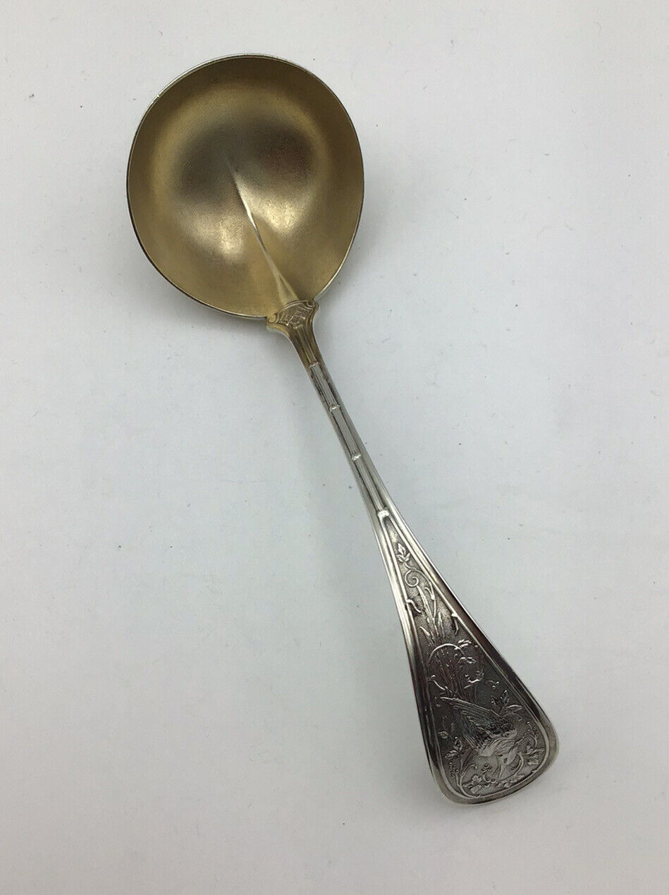 Antique Gravy Ladle, Audubon by Ball Black & Co., 7” Sterling Silver w/Gold Wash
