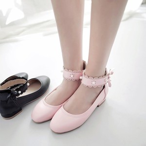 shoes ballerinas lolita ballet heel ankle toe strap pearl flat womens round