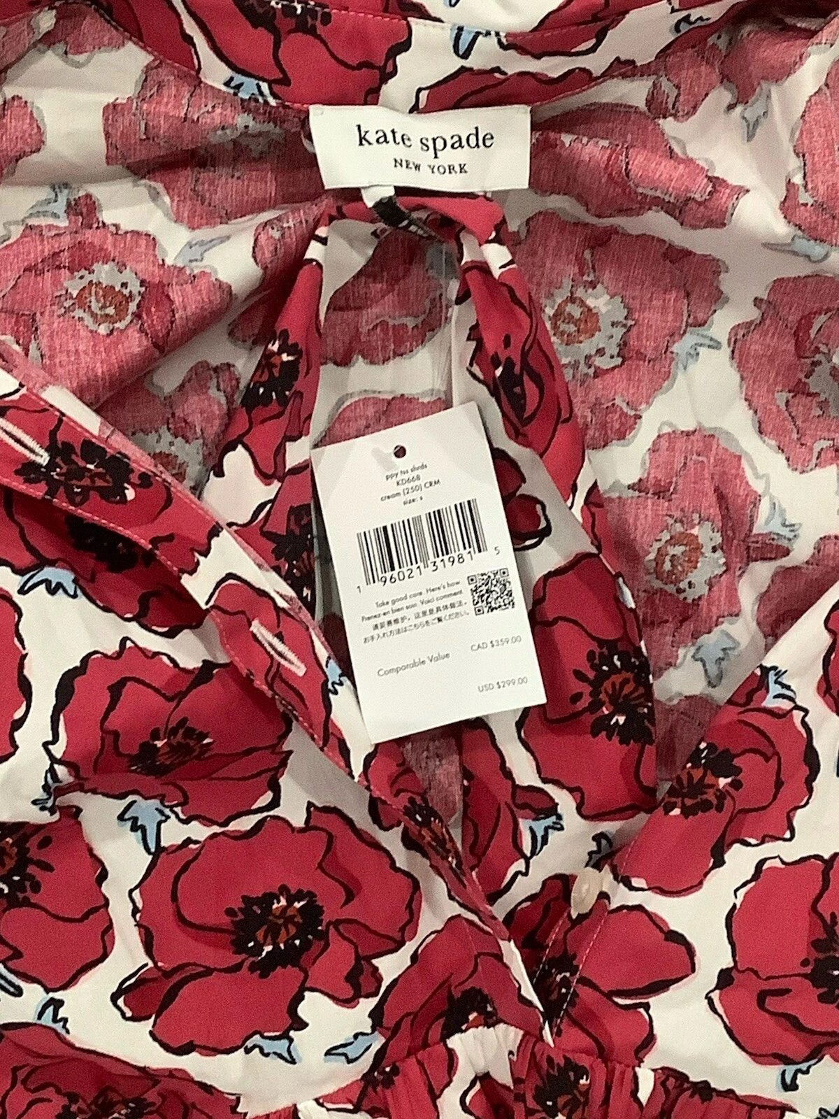 KATE SPADE Poppy Toss camicia abito con cintura TAGLIA S nuovo con etichette