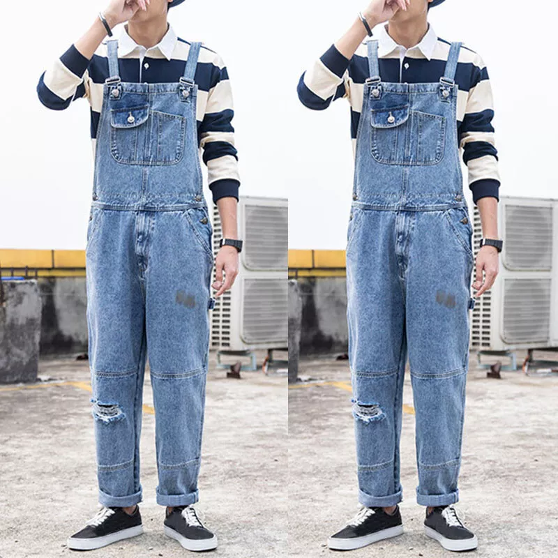 Fashion Mens Denim Overalls Cargo Pants Jumpsuits Dungarees Loose