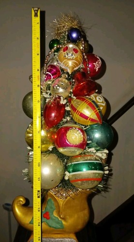 Vtg Bottle brush Xmas Tree glass Shiny Brite Poland ornaments Knee Hugger Elf - Picture 9 of 12