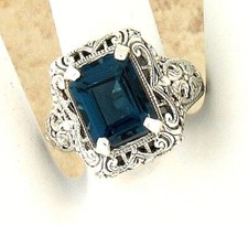 GENUINE 4 CARAT LONDON BLUE TOPAZ 925 STERLING SILVER ANTIQUE STYLE RING  164X