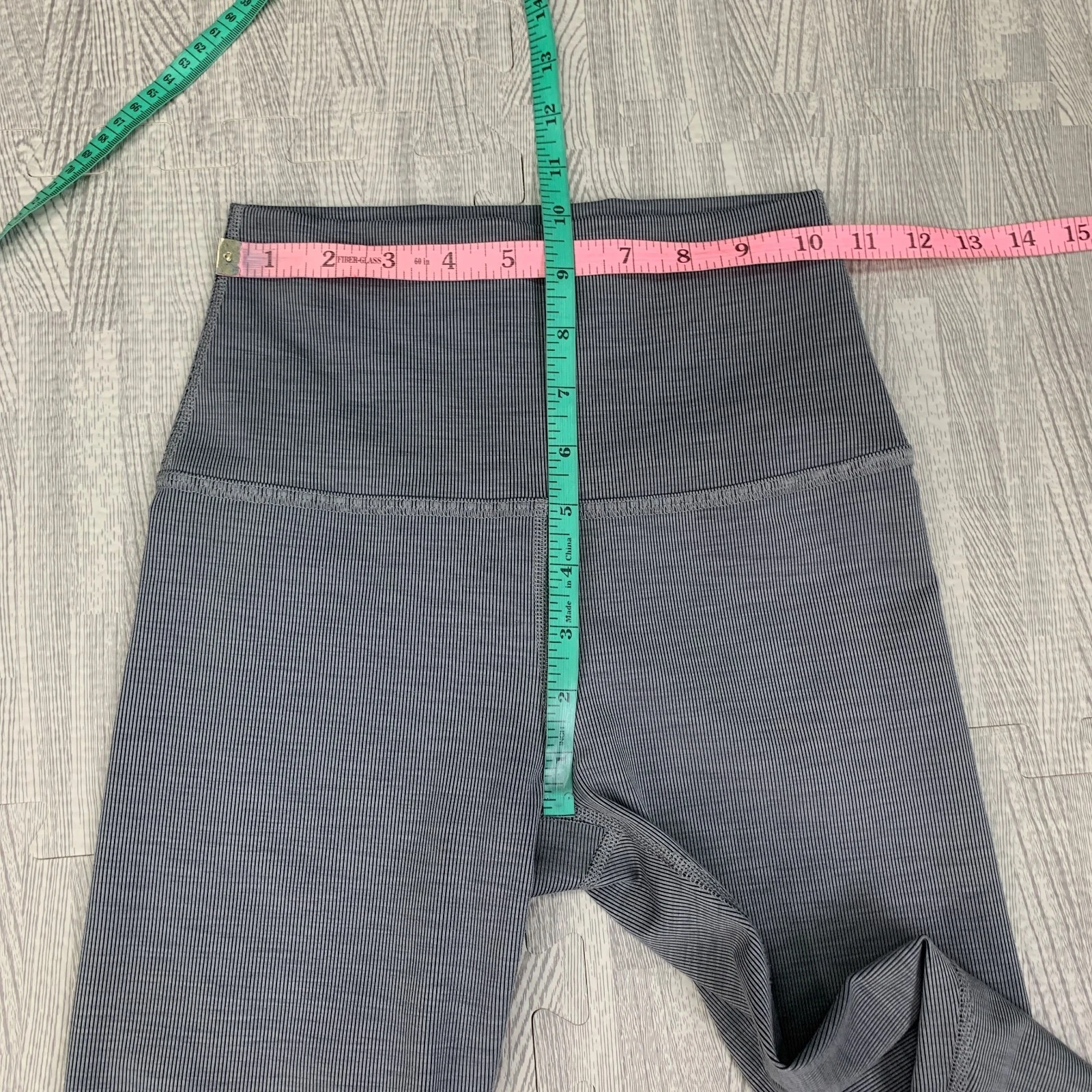 beyond-yoga titanium pinstripe mid rise wide waistband leggings