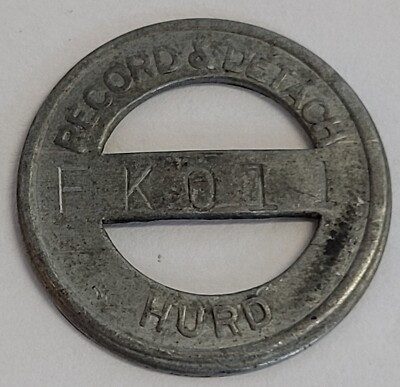 Vintage Record & Detach Hurd FK011 Metal Token Coin Car Key Token
