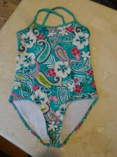 Girls Kami Turquoise Multicolor Print One Piece Bathing Swim Suit - SZ 12