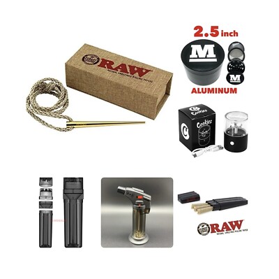RAW gold poker necklace+raw three tree case torch electric grinder rechargeable