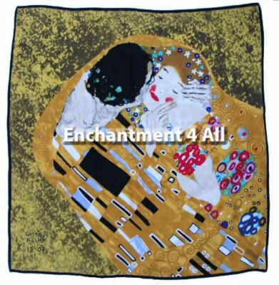 Large Art Silk Square Scarf w/ Gustav Klimt's Oil Painting ''The Kiss'' (Close Up)