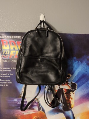 American Eagle Black Genuine Leather Mini Backpack Zip Up READ