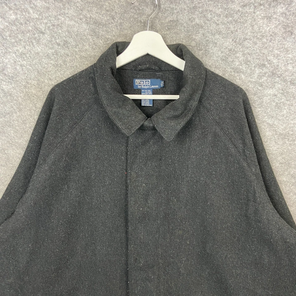 Chaqueta Ralph Lauren De Colección Para Hombre Extra Grande Gris Gabardina Lana Cuello Y2K Foto 2 de 4