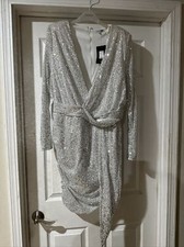 Women’s Dress Fashion Nova Size 1X Sequin Mini White/Silver