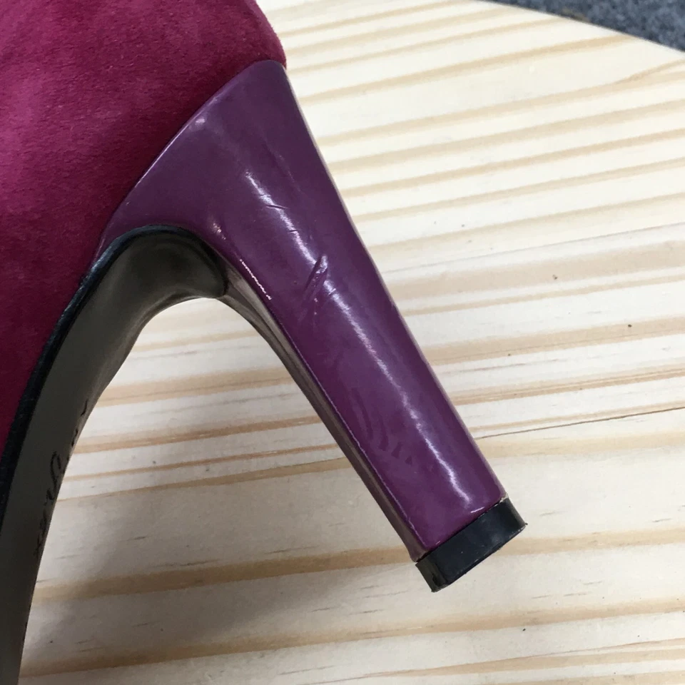 Zapatos Anne Klein Mujer 5 M Clemence Pump Cuero Púrpura Punta Redonda Tacones Cono Foto 4 de 4