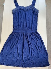 Navy Color Embroidered Strap Mid Length Strappy Dress Size 10