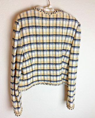 St. John Collection Womens Boucle Blazer Jacket Yellow Black Plaid
