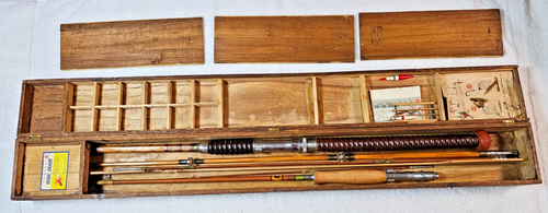VTG 1950s Sakura Rainbow 102 Bamboo Rod Set w/ Rare Mahogany Saltwater Rod Japan - Picture 2 of 24