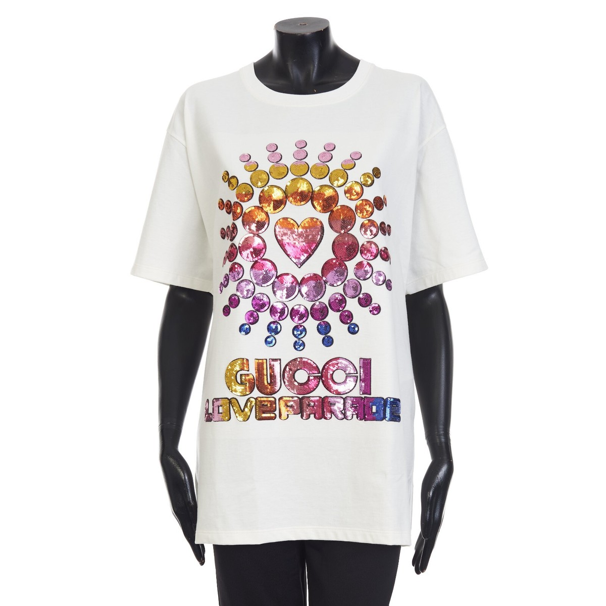 【PORTERNA】His Glitter T-shirt GUCCI 930$ White Cotton Jersey T-shirt - Sequin Love Parade